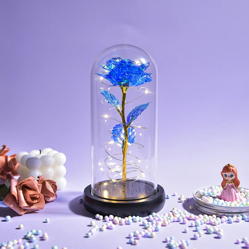 Gifts for Women Beauty and the Beast Preserved Roses in Glass Galaxy Rose LED Light Artificial Flower Birthday Gift for Girls