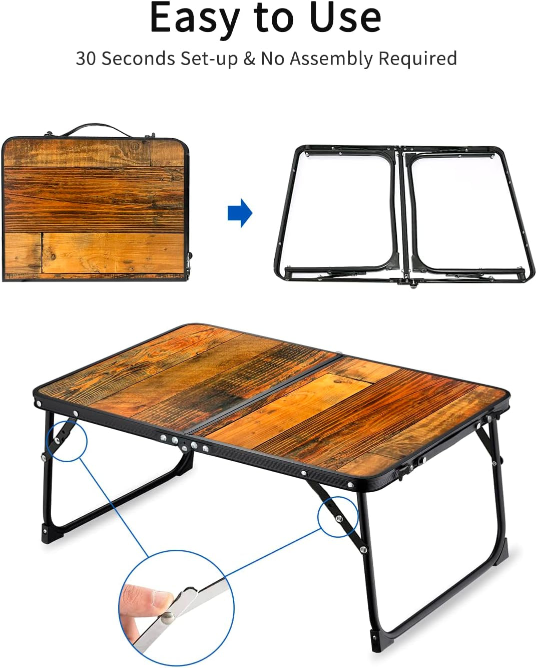 Foldable Laptop Table for Bed,  Lap Desk Bed Desk, Breakfast Serving Bed Tray, Portable Mini Picnic Table Storage Space Laptop Desk Reading Holder(Retro Wood)